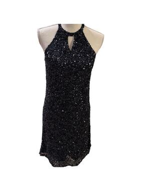 Parker Black Women's Size 8 Black Sequin Halter Dress Party Cocktail